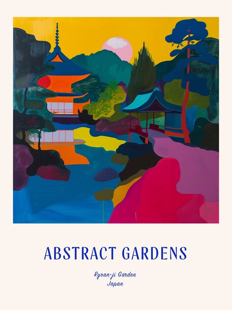 Colourful Gardens Ryoan Ji Garden Japan 6 Blue Poster