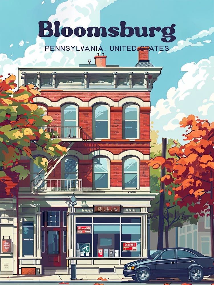 Bloomsburg Pennsylvania Illustration de Voyage Numérique d'Automne
