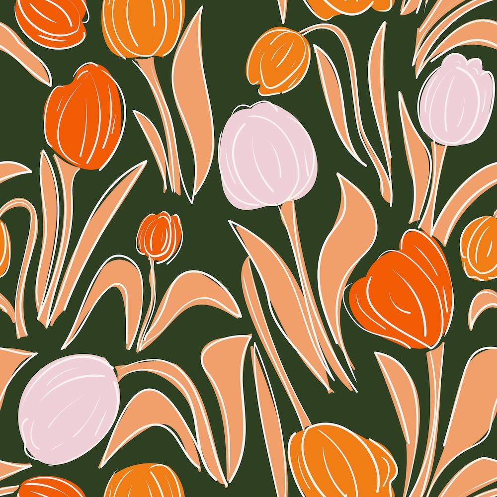 Tulips Colors Green Background