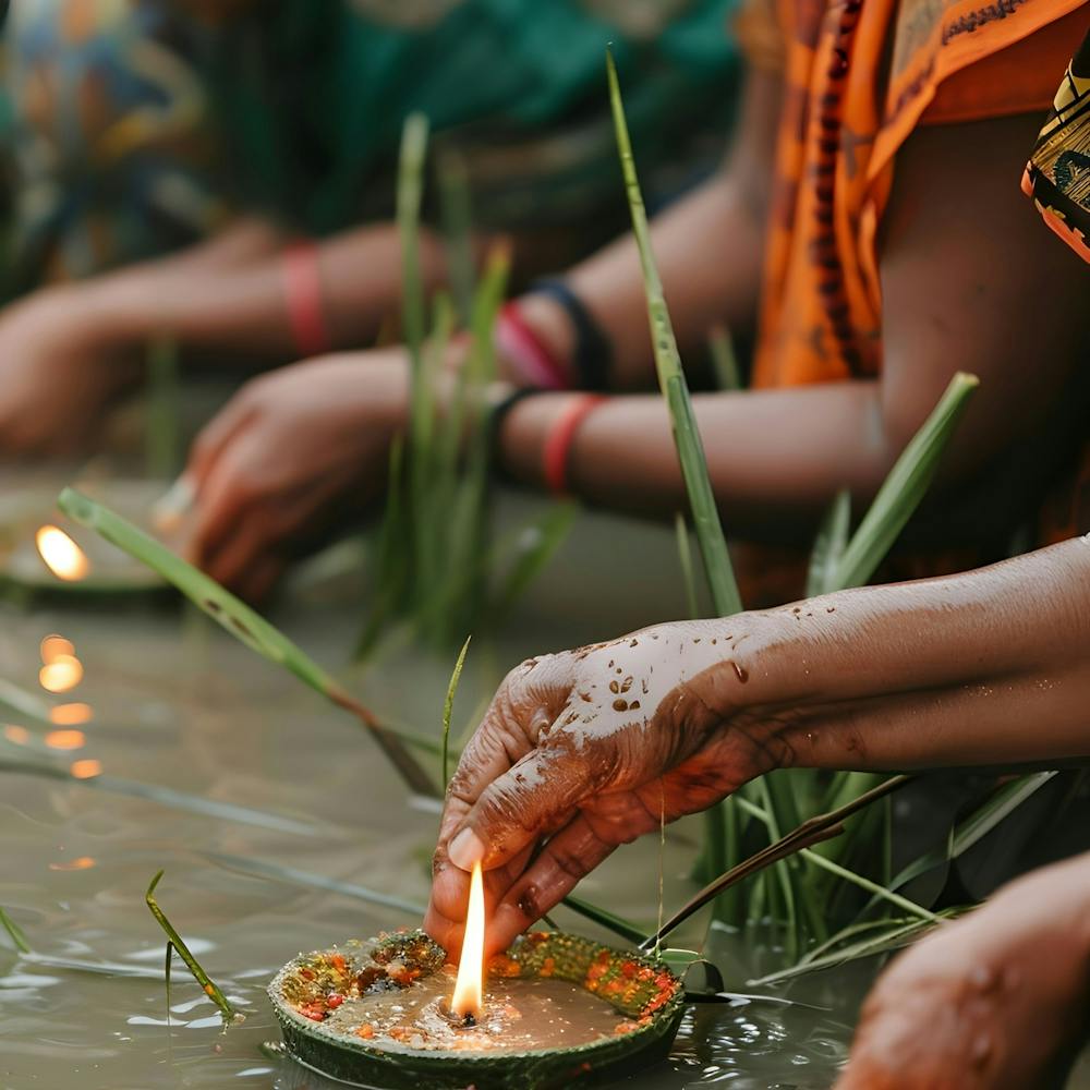 Women Lighting Candles In The Water 1