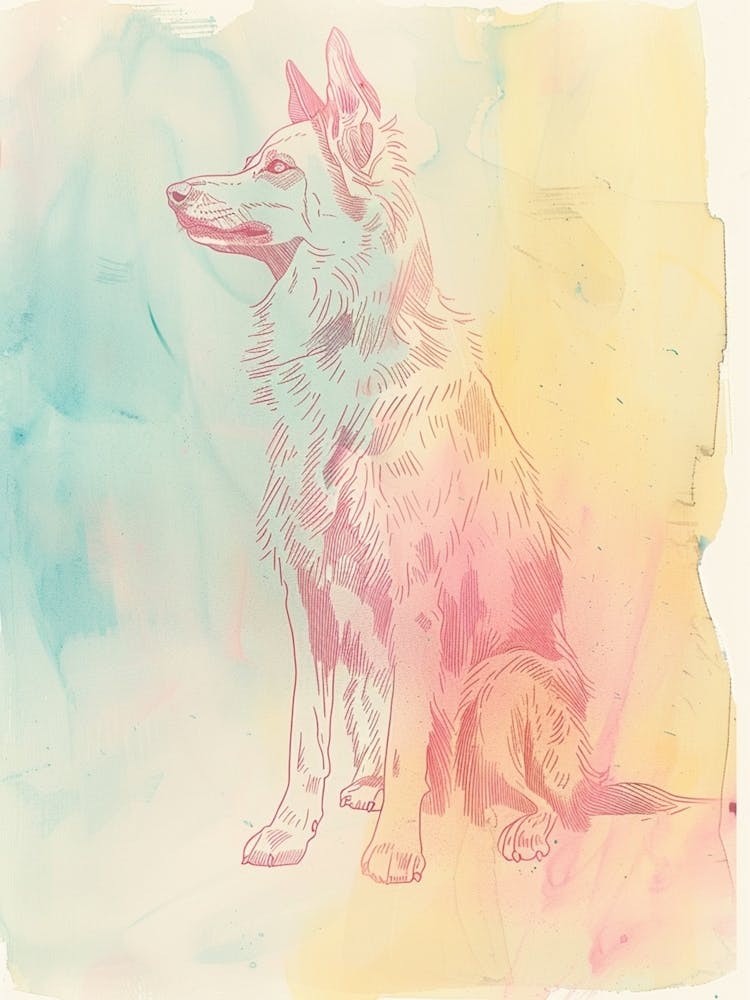 Pastel Beauceron Dog Pastel Line Illustration  1
