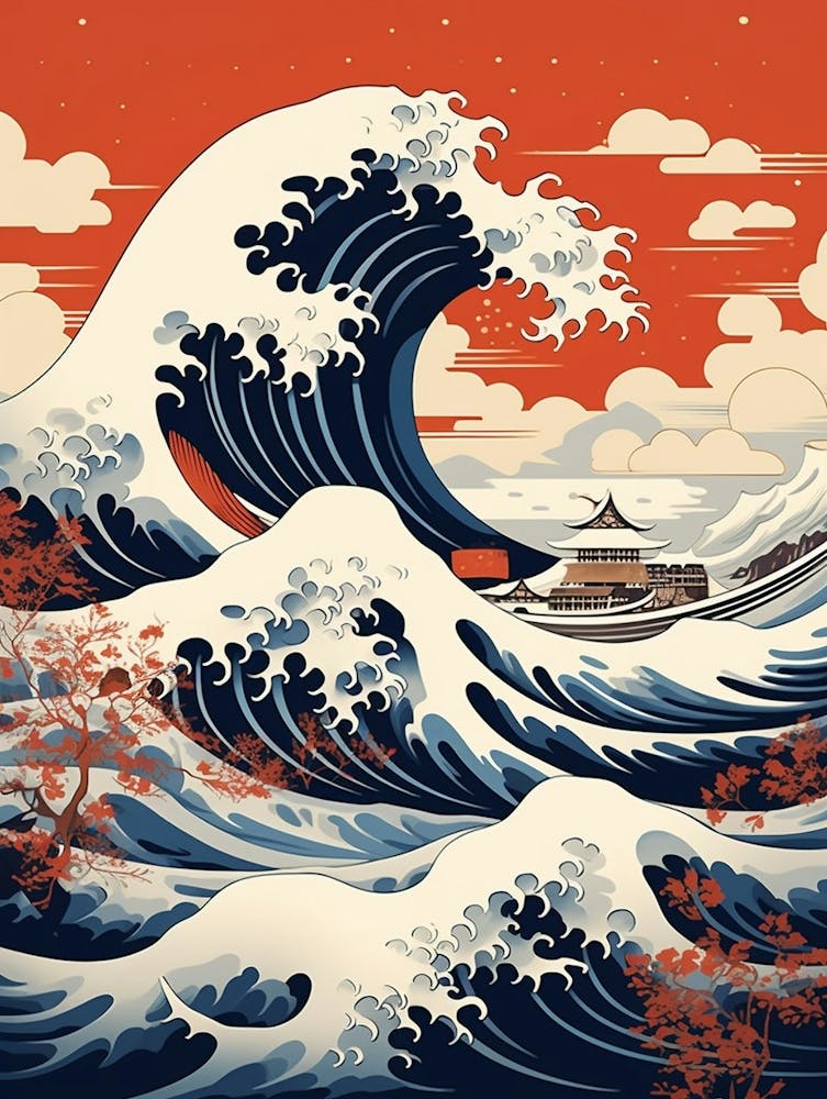 Tsunami Waves Japanese Illustration 1