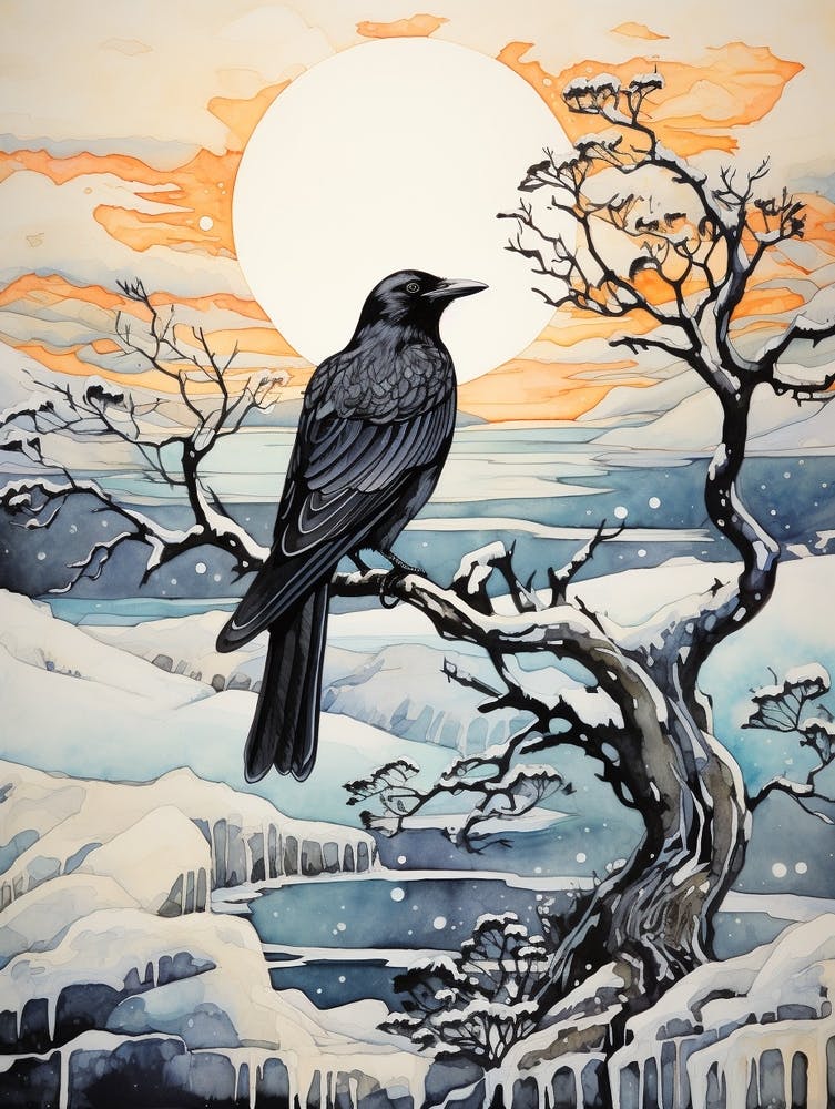 Winter Bird Painting Raven 3