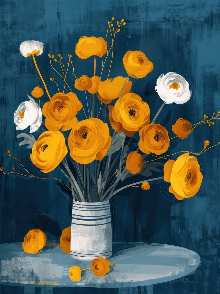 Ranunculus Flowers On A Table   Contemporary Illustration 2
