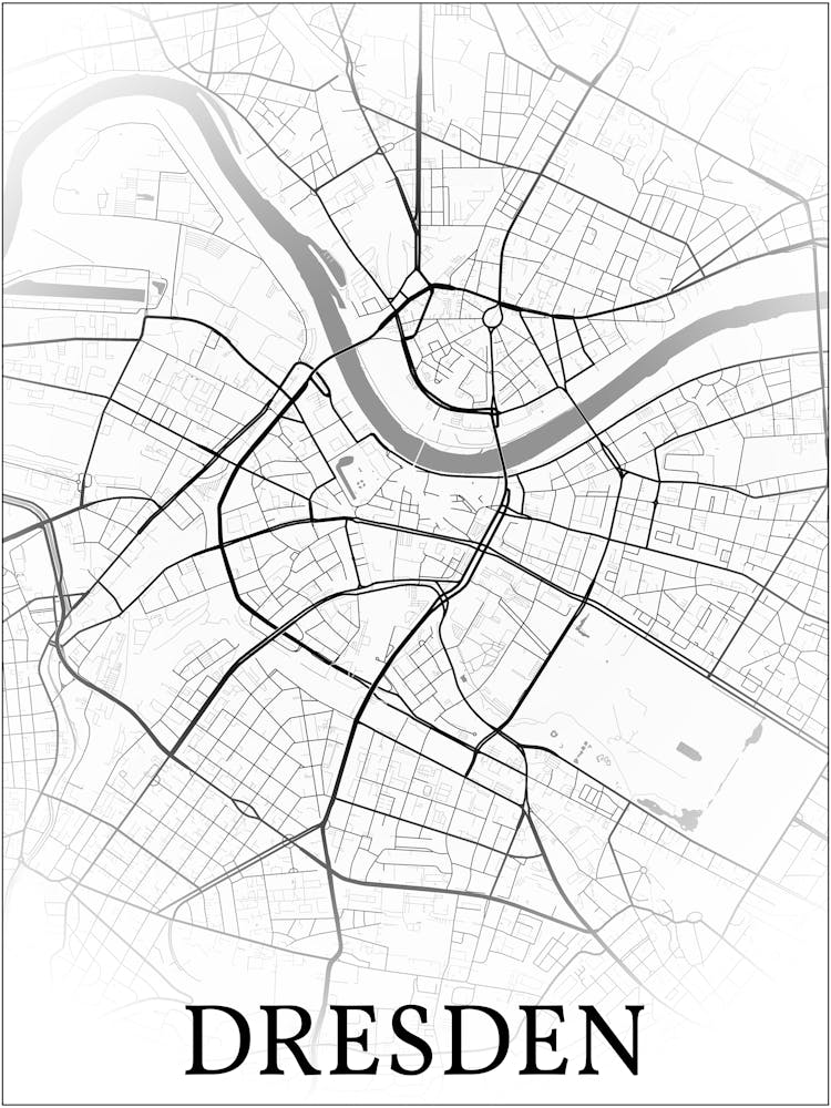 Dresden, Saxony, Germany, City Map, Black And White Fade Design