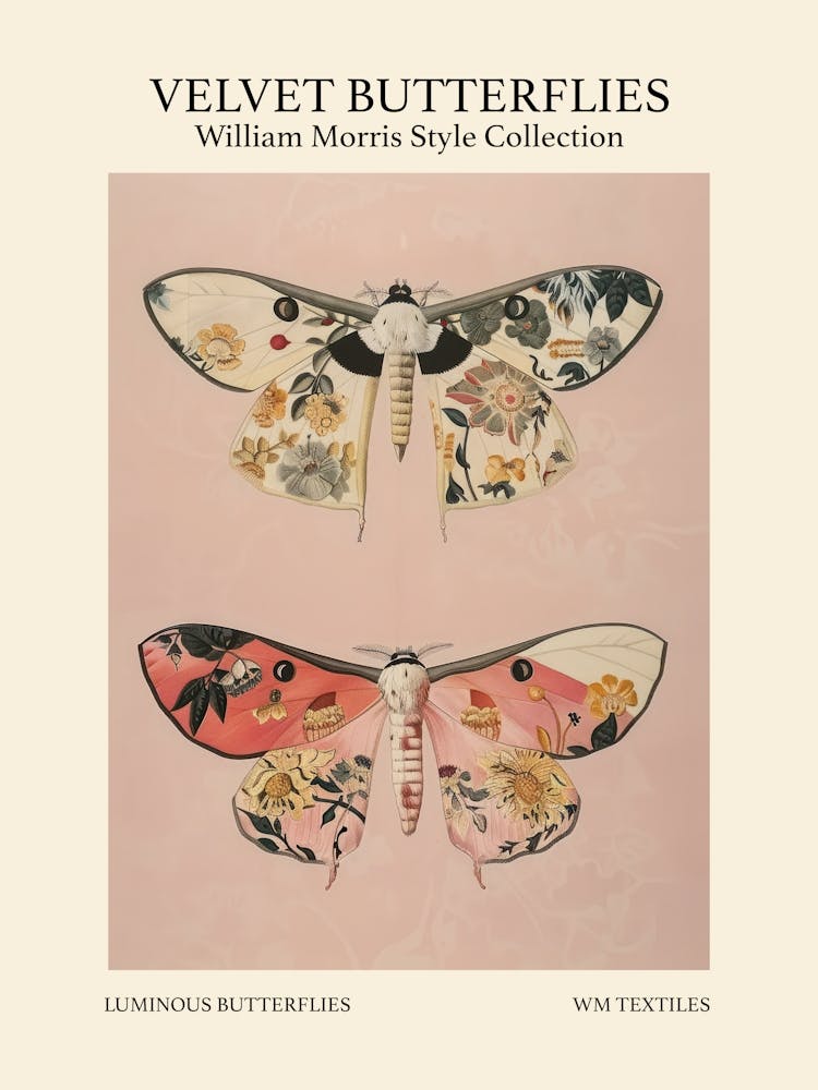 Velvet Butterflies Collection Luminous Butterflies William Morris Style 2