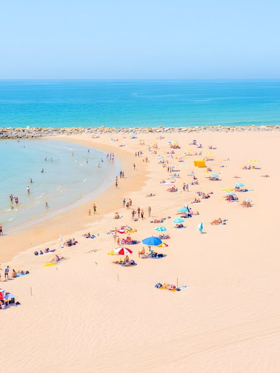 Summer Beach Scene Photo Print - Crowds and Colorful Umbrellas