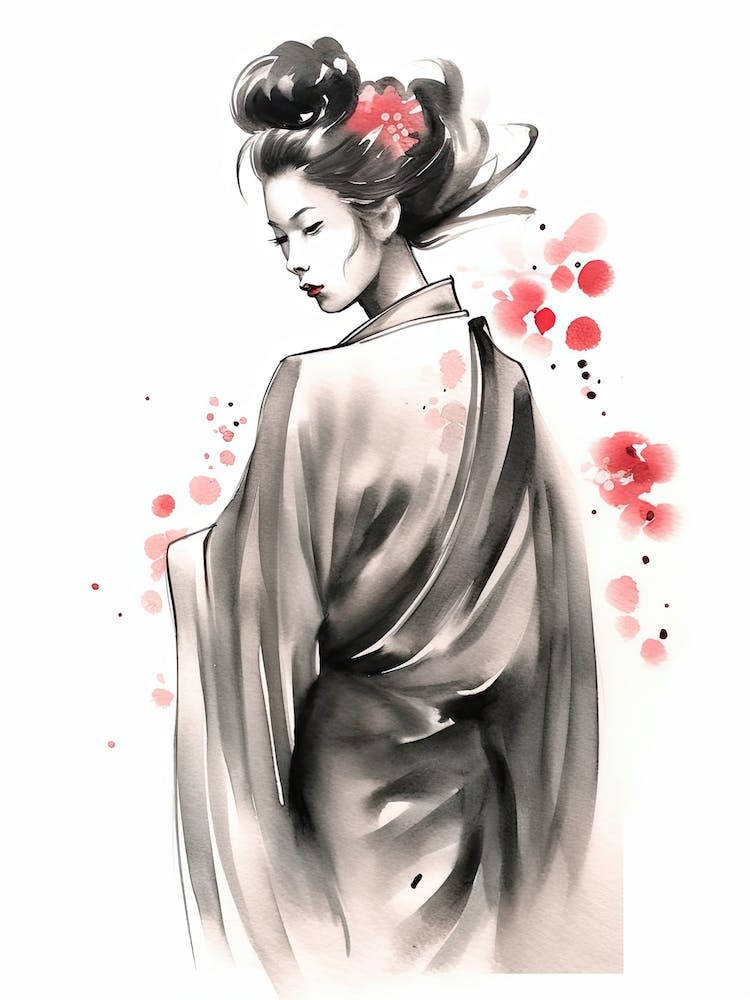 Geisha Ink Wash With Pink 1