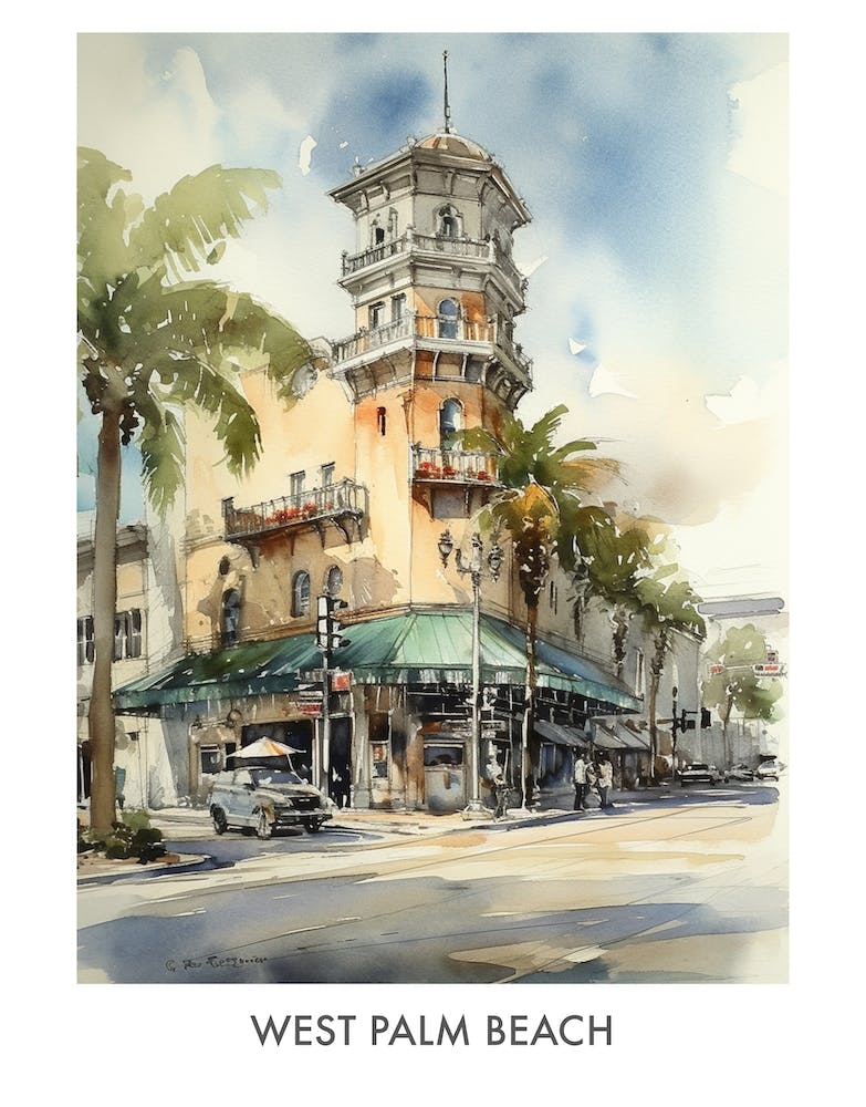 West Palm Beach Watercolor 1travel Poster
