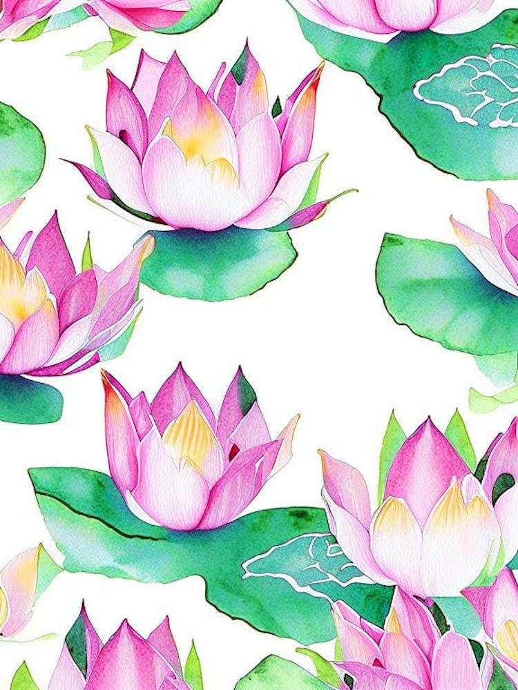 Lotus Flower Repeat Pattern Watercolour 4