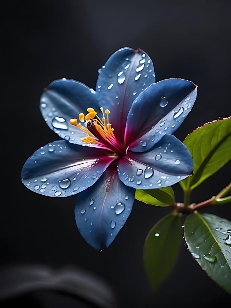 Blue Flower With Water Droplets