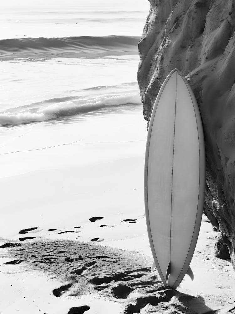 Surfboard Leaning Against Rock