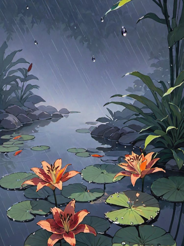 Water Lilies In The Rain