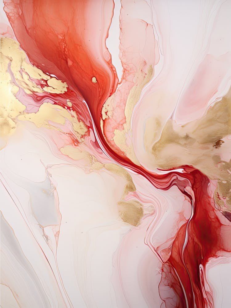 Red, White, Gold Flow Asbtract Painting 1
