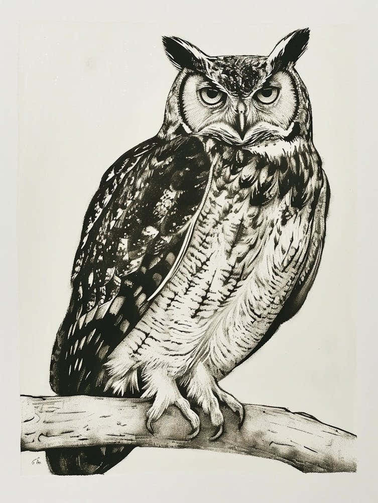 Verreauxs Eagle Owl Linocut Blockprint 1