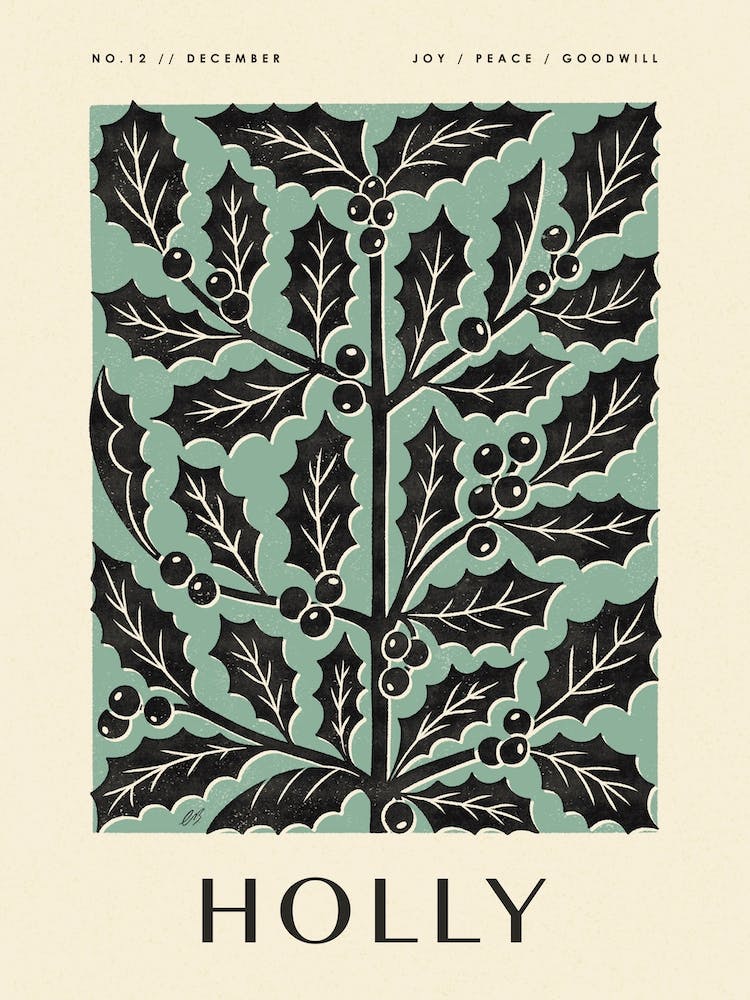 Rustic December Birth Flower Holly Black Green