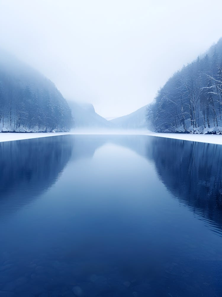 Snowy Lake In Winter