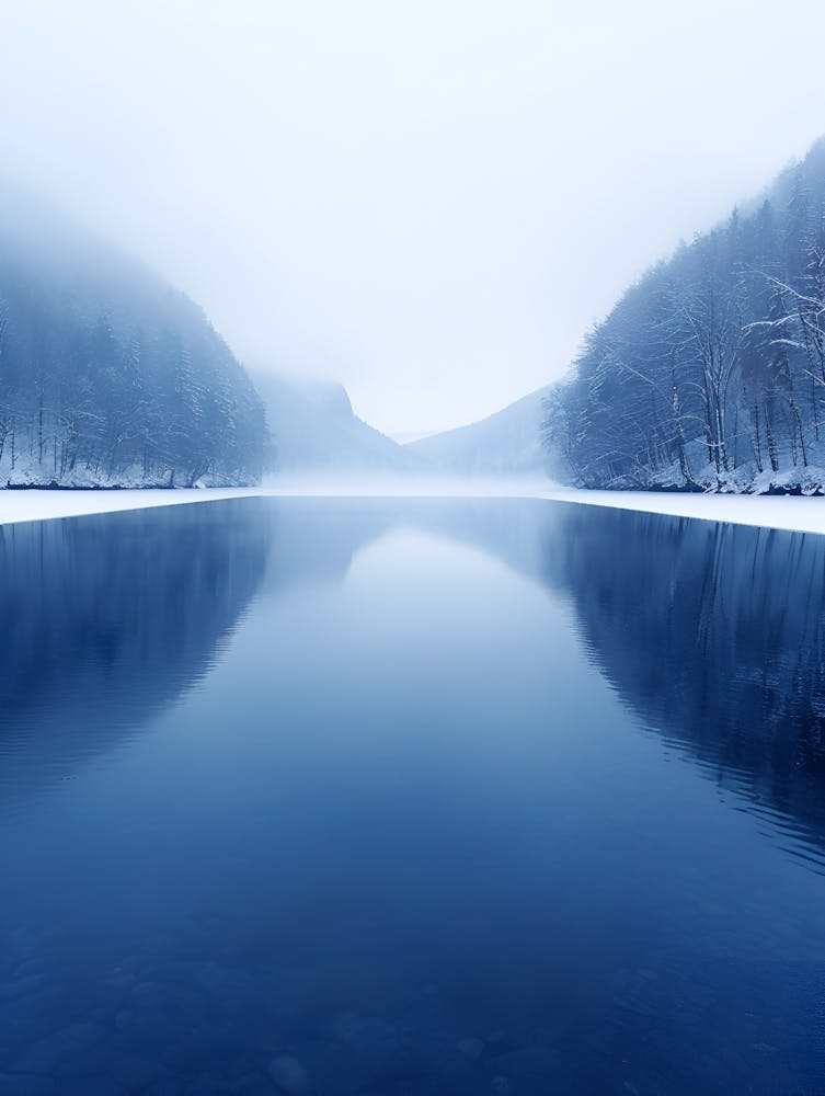 Snowy Lake In Winter