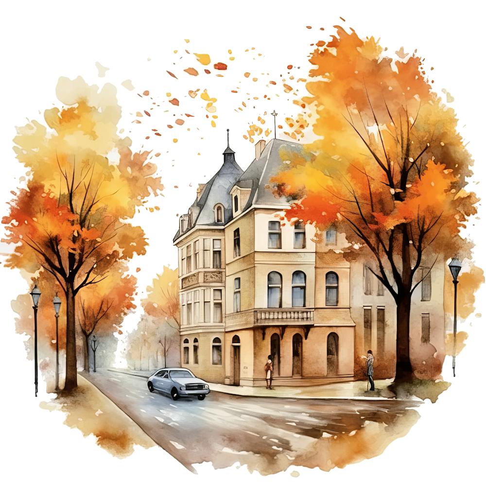Watercolor Autumn House 2