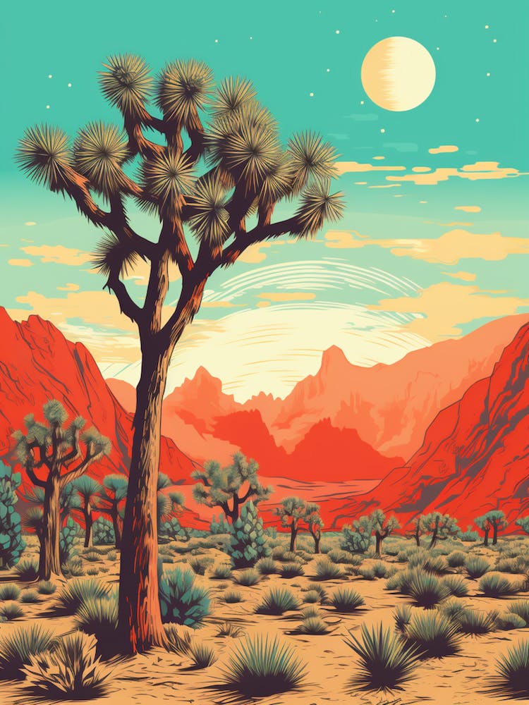 Retro Illustration Of A Joshua Tree By Desert Spring 2