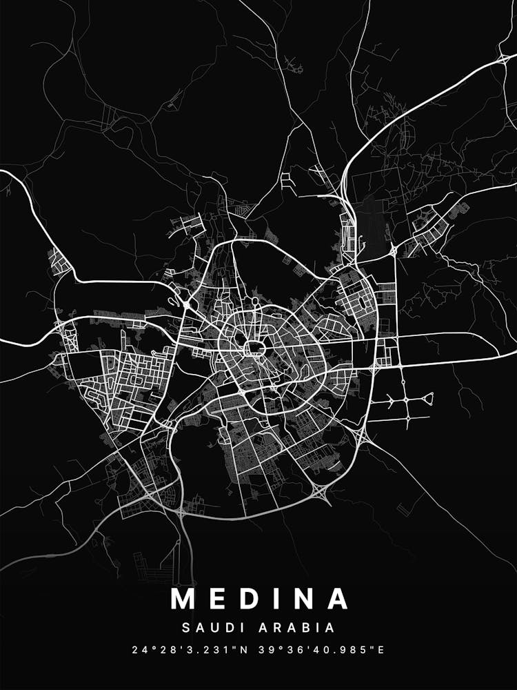 Medina Saudi Arabia Black Map