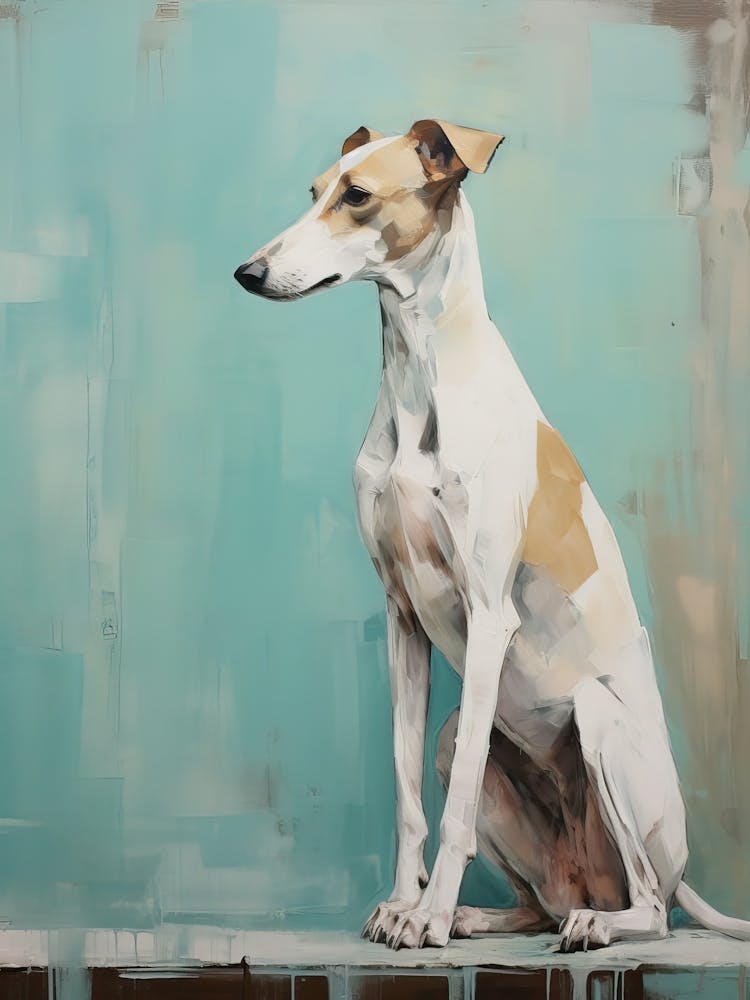 Whippet Dog, Painting In Light Teal And Brown 3