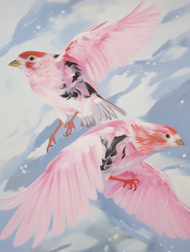 Pink Ethereal Bird Painting Finch 2
