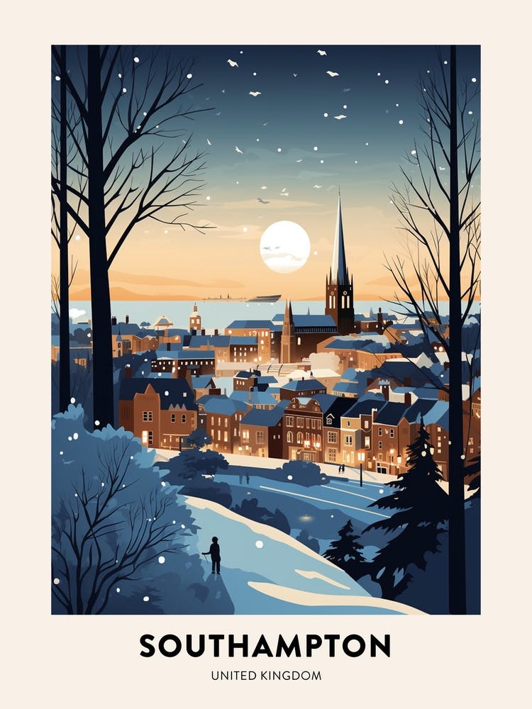 Winter Night  Travel Poster Southampton United Kingdom