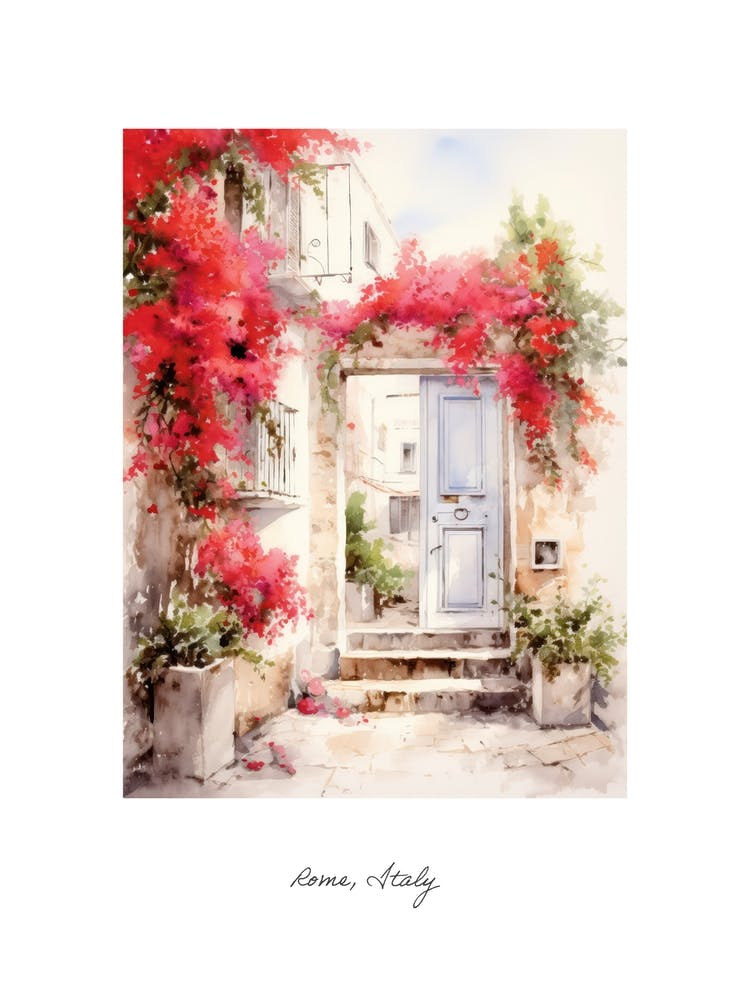 Rome, Italy   Mediterranean Doors Watercolour Painting 4 Poster