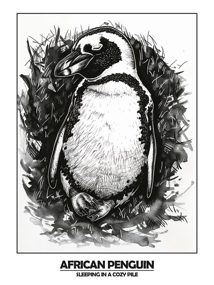 Penguin Sleeping In A Cozy Pile Poster