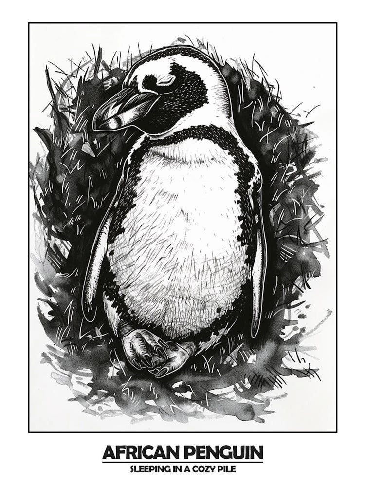 Penguin Sleeping In A Cozy Pile Poster