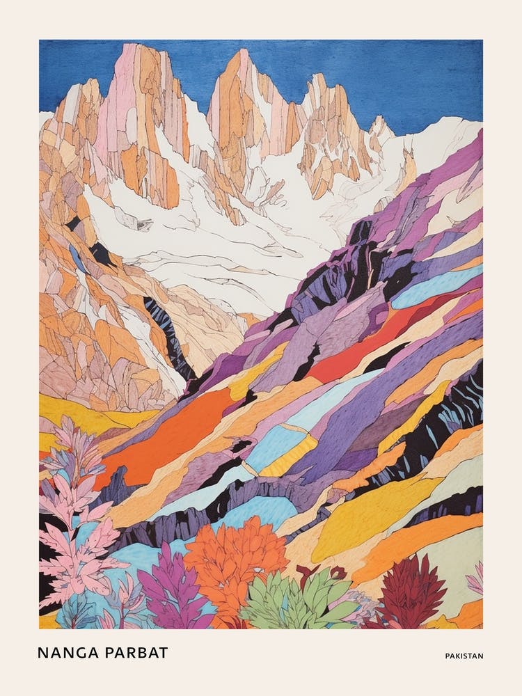 Nanga Parbat Pakistan 1 Colourful Mountain Illustration Poster