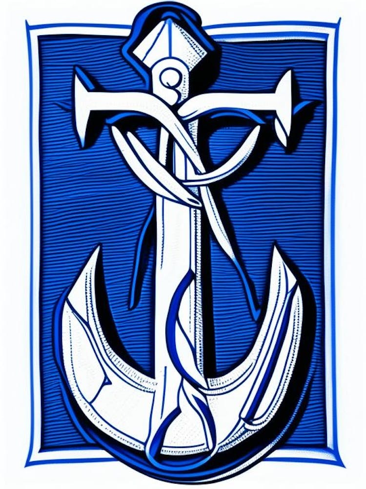 Anchor Of Hope Symbol Blue And White Line Drawing