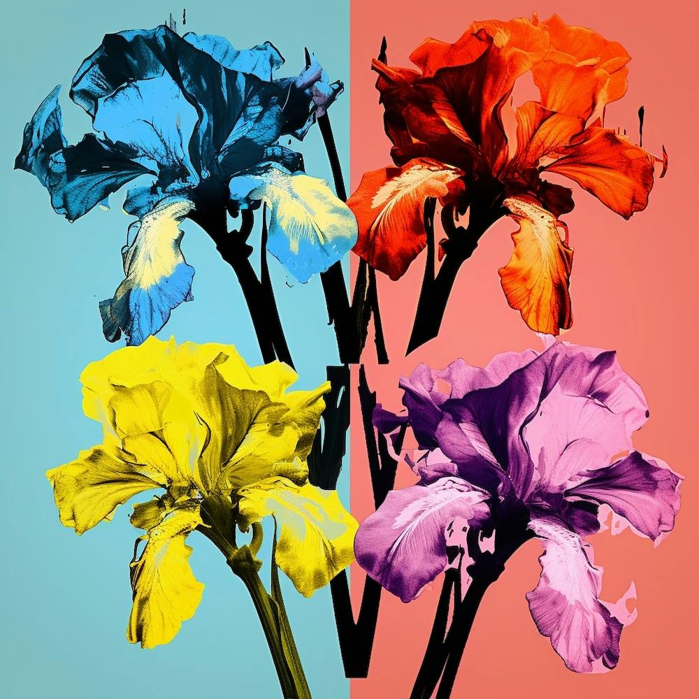 Andy Warhol Style Pop Art Flowers Iris 2 Square