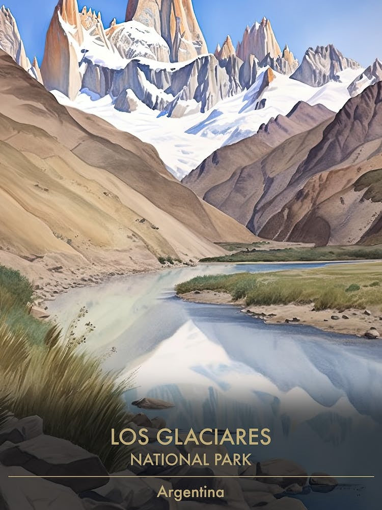 Los Glaciares National Park Argentina Patagonia Watercolour 1