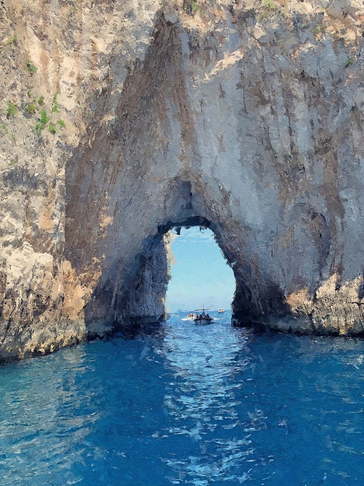 Gorge de Pierre, Un Bateau Et La Mer, Peinture à l'Huile
