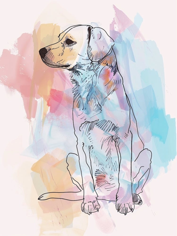 Pastel Watercolour Kuvasz Dog Line Illustration 2