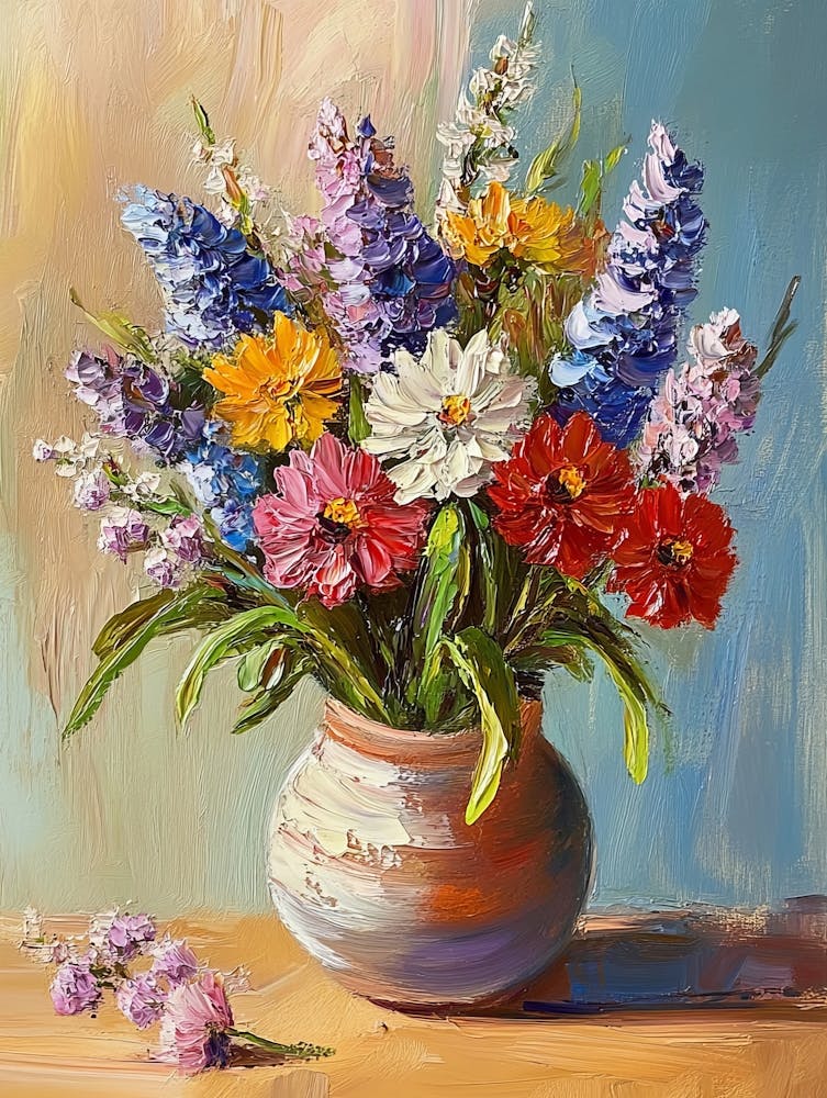 Oil Painting Of Spring Flowers In A Vase 1
