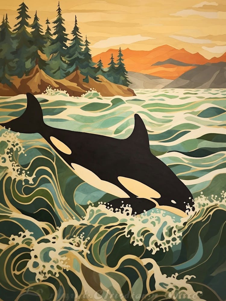 Matisse Style Orca Whale In The Waves  1