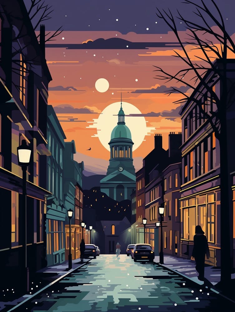 Winter Travel Night Illustration Belfast Northern Ireland 2