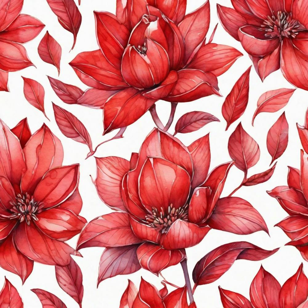 Red Lotus Flowers Seamless Pattern