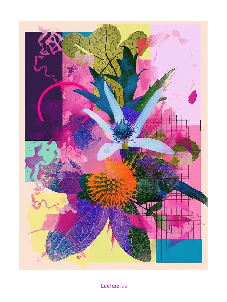Edelweiss 4 Neon Flower Collage Poster