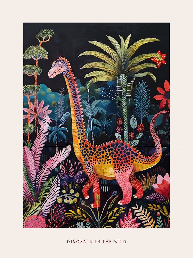 Colourful Dinosaur In The Wild Painting 2 Poster