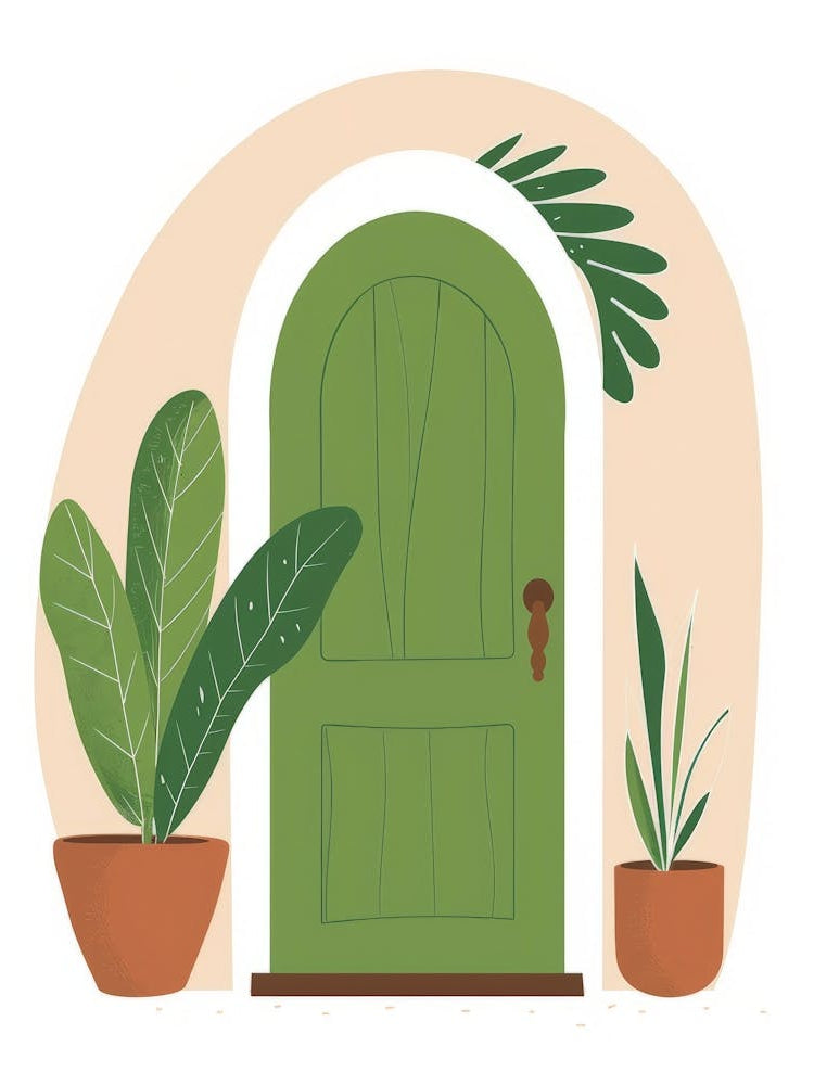 Green Door With Potted Plants 5