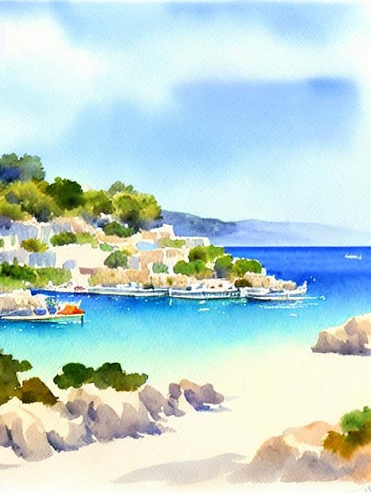 Voutoumi Beach 4, Antipaxos, Greece Watercolour