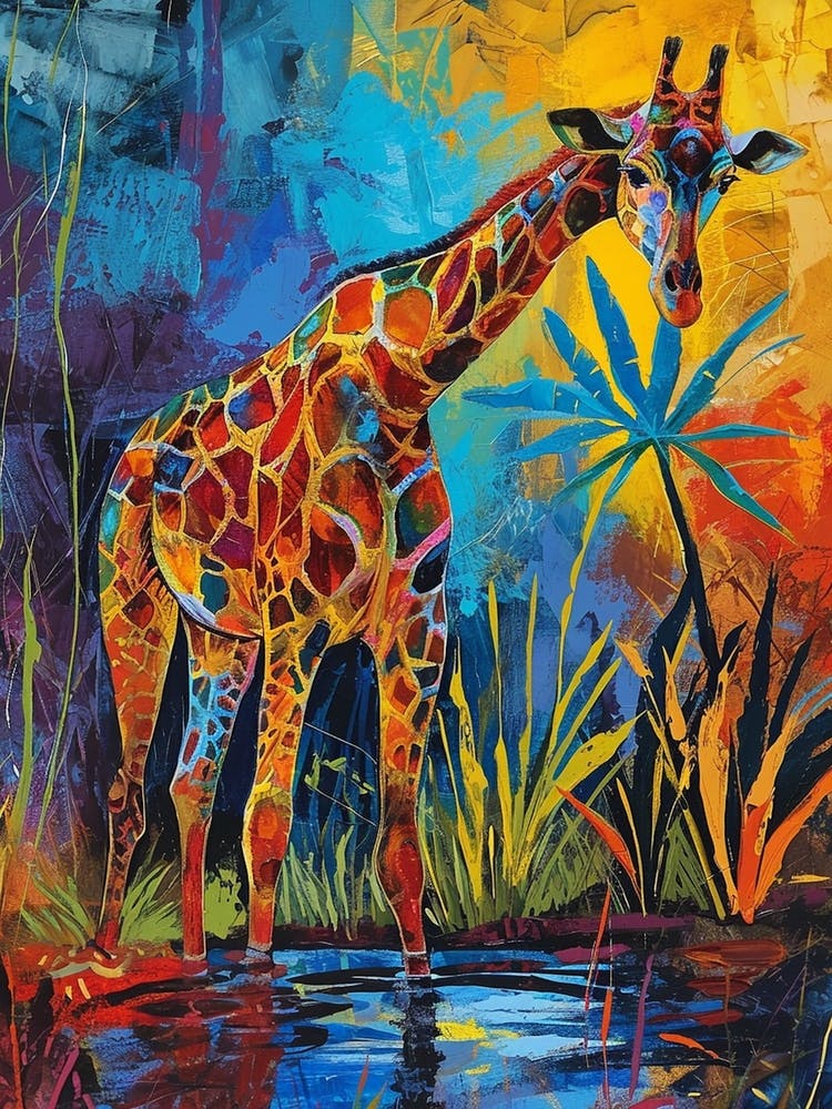 Giraffe Drinking From The Water 2