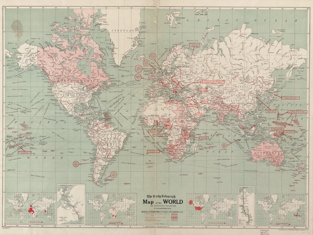 The Daily Telegraph Map Of The World On Mercator's Projection (1919)
