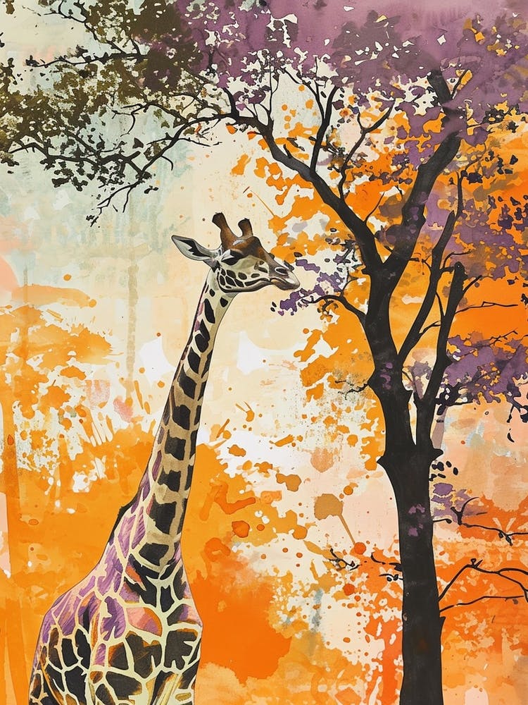 Giraffes By The Tress Illustration 3