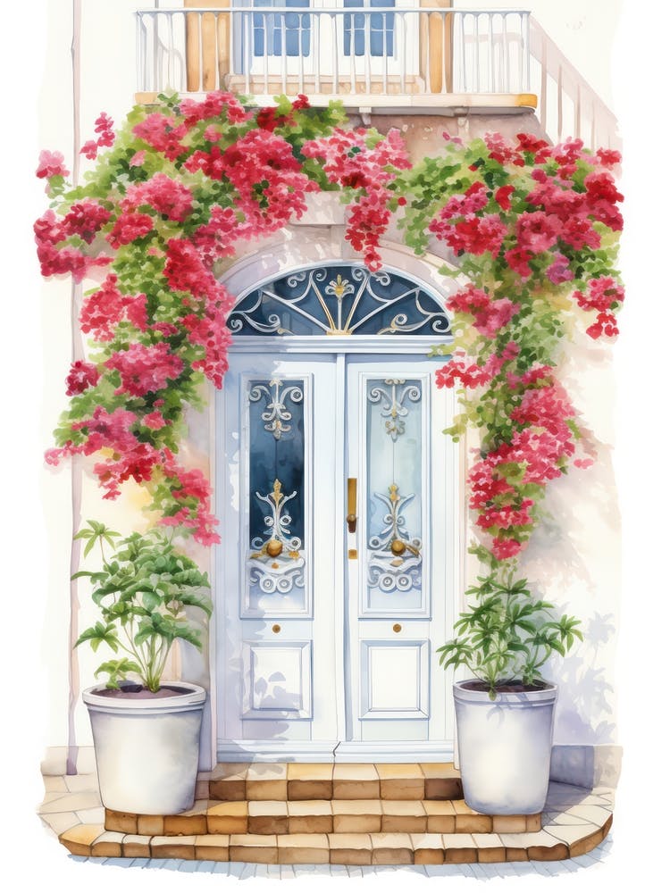 Lisbon, Portugal   Mediterranean Doors Watercolour Painting 2