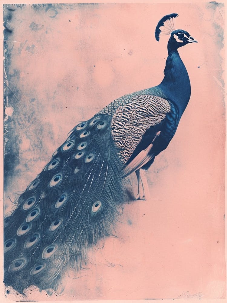 Pink & Blue Peacock Portrait 2